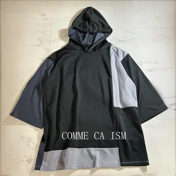 COMME CA ISM 패치워크 5부 소매 후드 티셔츠