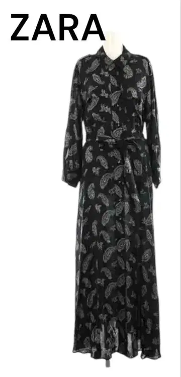 ZARA 페이즐리 무늬 롱 셔츠 원피스 블랙