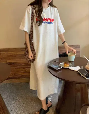 원피스 튜닉 티셔츠 롱 기장 화이트