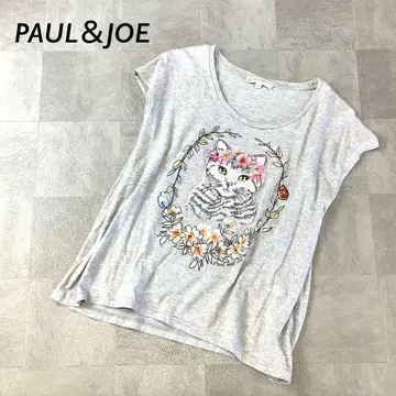 PAUL&JOE SISTER 고양이 자수 프렌치 슬리브 티셔츠 그레이