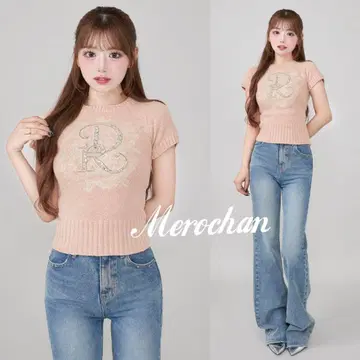 다리치 DR 비쥬 플라워 니트 탑 핑크