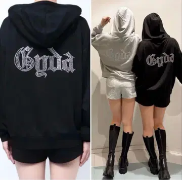 GYDA 큐빅 라메 숏 후드티 갸루