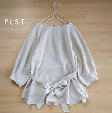 PLST 플라스테 시어 블라우스 벨트 리본 포함 베이지 어른스러운 예쁨