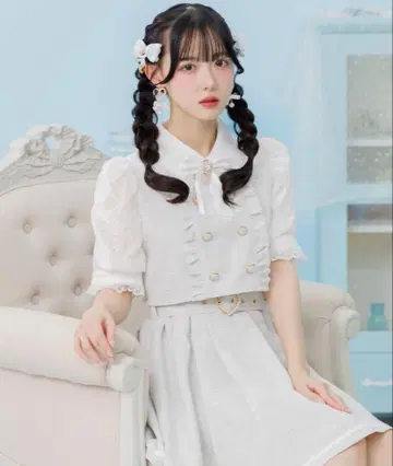 ROJITA 더블 버튼 레이스 절개 트위드 원피스