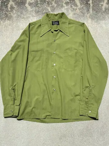 70s TOWNCRAFT 올리브 그린 오픈 카라 셔츠