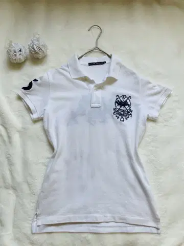 RALPH LAUREN 피케 셔츠 여성용 화이트 M 사이즈
