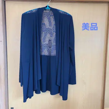 네이비 레이스 백 롱 가디건