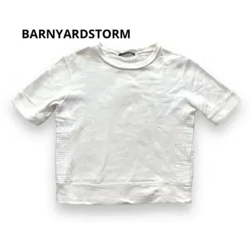 BARNYARD STORM 반팔 티셔츠 격자 레이스 기모 화이트
