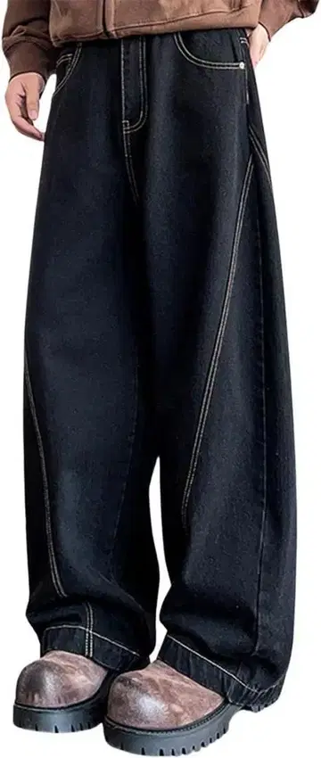 청바지 3XL 남성용 커브 데님 루즈핏 와이드 데님