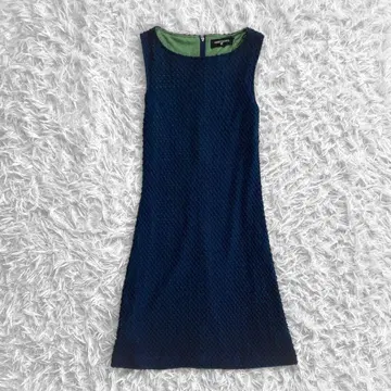 MARY QUANT 슬리브리스 원피스 M 네이비 그린 고급스러운 봄 여름