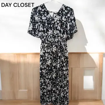 DAY CLOSET 꽃무늬 롱 원피스 반팔 블랙