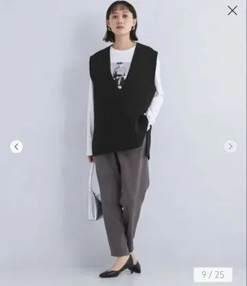 블랙 V넥 니트 베스트 프리 사이즈