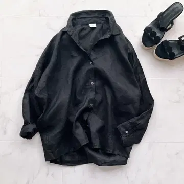 URBAN RESEARCH DOORS 린넨 셔츠 린넨 100 광택 블랙