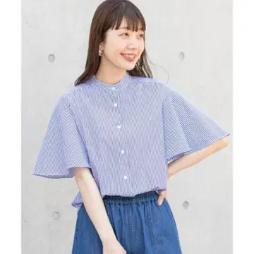 어반 리서치 써니 라벨 스트라이프 버터플라이 슬리브 블라우스