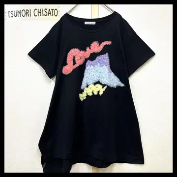 TSUMORI CHISATO 셔링 자수 티셔츠 블랙