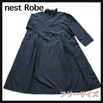 nest Robe 백 버튼 스탠드 카라 체형 커버 원피스 네이비 컬러