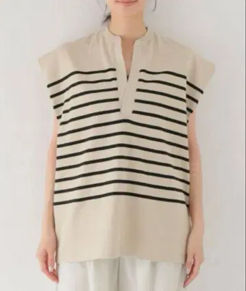 CLANE 클라네 WIDE HENLEY N/S BORDER TOPS