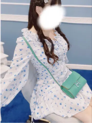 snidel 프린트 개더링 미니 원피스 꽃무늬 화이트 블루