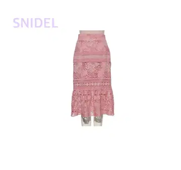 SNIDEL 핑크 레이스 플레어 스커트
