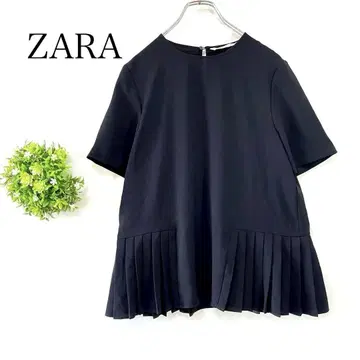 ZARA [US S] 반팔 튜닉 플리츠 상의 블랙 얇은 소재