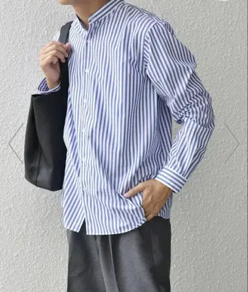L SHIPS any LIM BLESS 스트라이프 밴드 카라 셔츠