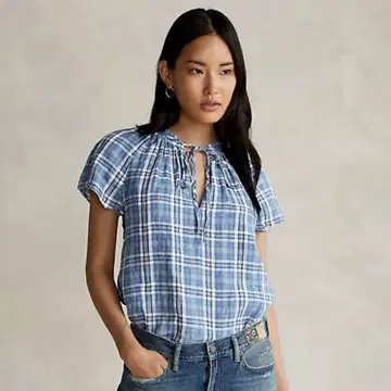 폴로 린넨 셔츠 린넨 반팔 XS 블루