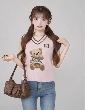 다리치 D 베어 니트 베스트 핑크