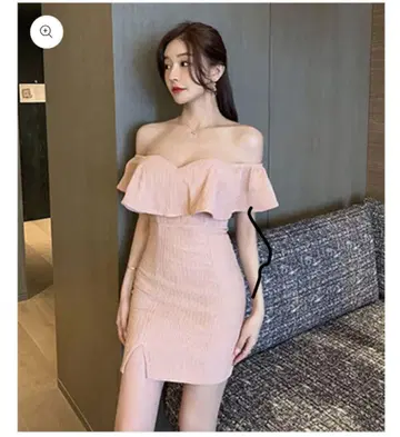 택 포함 새상품 오프숄더 프릴 핑크 드레스