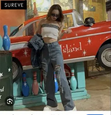 ShokokxSUREVE 데미지 데님 와이드 팬츠 58