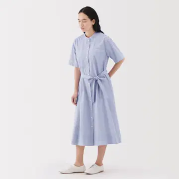무인양품 여성 냉감 반팔 셔츠 원피스 색스 블루 M 사이즈