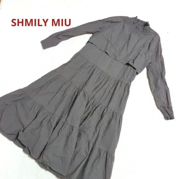 214 SHMILY MIU 티어드 원피스 긴팔 루즈핏 그레이