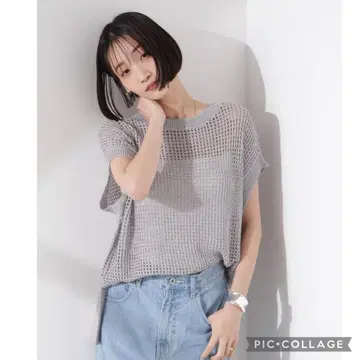 NANO universe 라메 메쉬 슬리브리스 니트