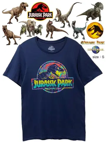 JURASSIC PARK 티셔츠 S 네이비 USA 구제 의류