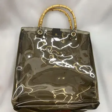 클리어 브라운 PVC 토트백 대나무 핸들