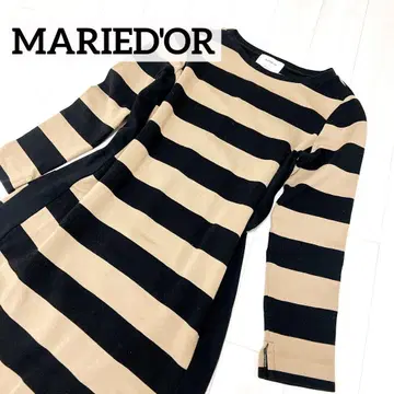 MARIED'OR 마리 인형 원피스 보더 긴팔 블랙 베이지 무릎 기장