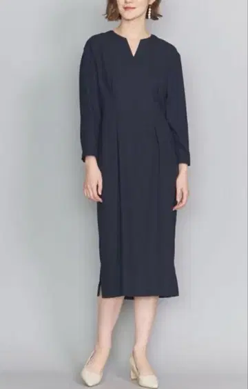 BY 더블 크로스 허리 턱 키 넥 원피스 네이비 정가 18700엔