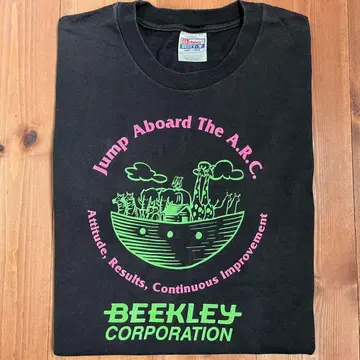 90s USA제 비피 빈티지 티셔츠 L 블랙 네온 컬러