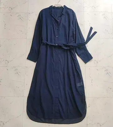 밴야드 스톰 시어 셔츠 원피스 네이비 리본 벨트