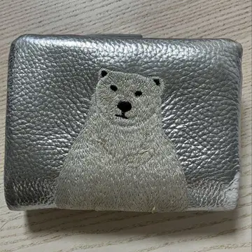 실버 ear PAPILLONNER 화이트 곰 자수 접이식 지갑