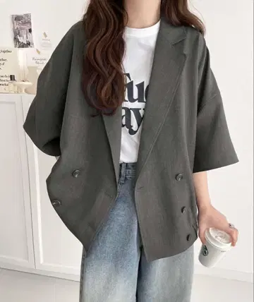테크 린넨 소재 더블 테일러드 카라 셔츠 자켓