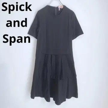 스픽 앤 스팬 반팔 원피스 무릎 기장 면 혼방 일본제 블랙 성숙/러블리
