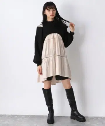 티어드 원피스 베이지 A 라인