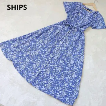 SHIPS 플라워 프린트 V넥 셔츠 원피스 반팔 프리 블루