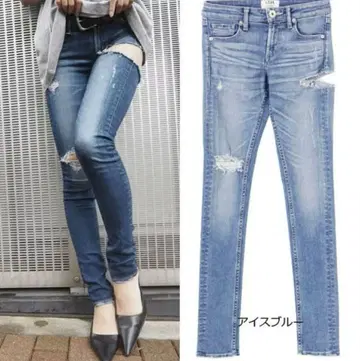 GYDA 아이스 블루 스키니 데님 데미지 가공