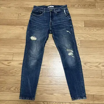 ZARA 데미지 가공 다크 블루 스트레이트 데님 USA 31