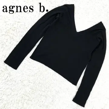 agnes b. 애니에스베 깊은 V 넥 컷 티셔츠 블랙 2 B661
