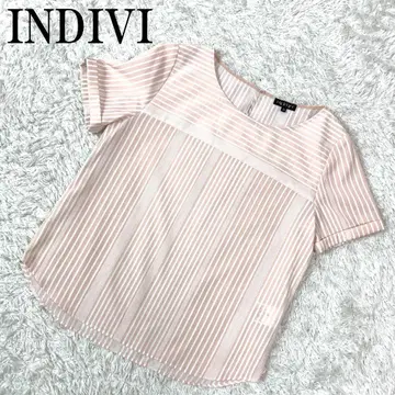 INDIVI 인디비 반팔 블라우스 스트라이프 핑크 38 B663