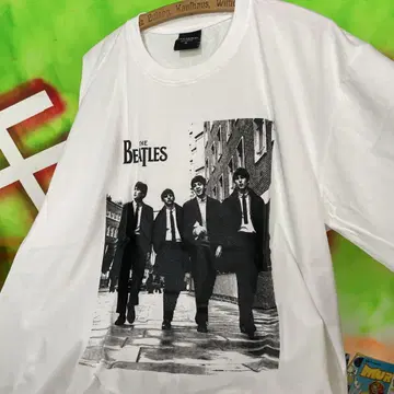 XL 비틀즈 beatles 새상품 화이트 밴딩 티셔츠 구제 의류 티셔츠