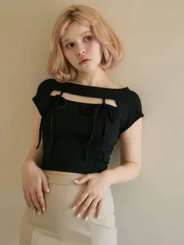 AND MARY 앤드 메리 블랙 베베리본 탑