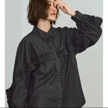 something 썸씽 데님 프릴 셔츠 블랙